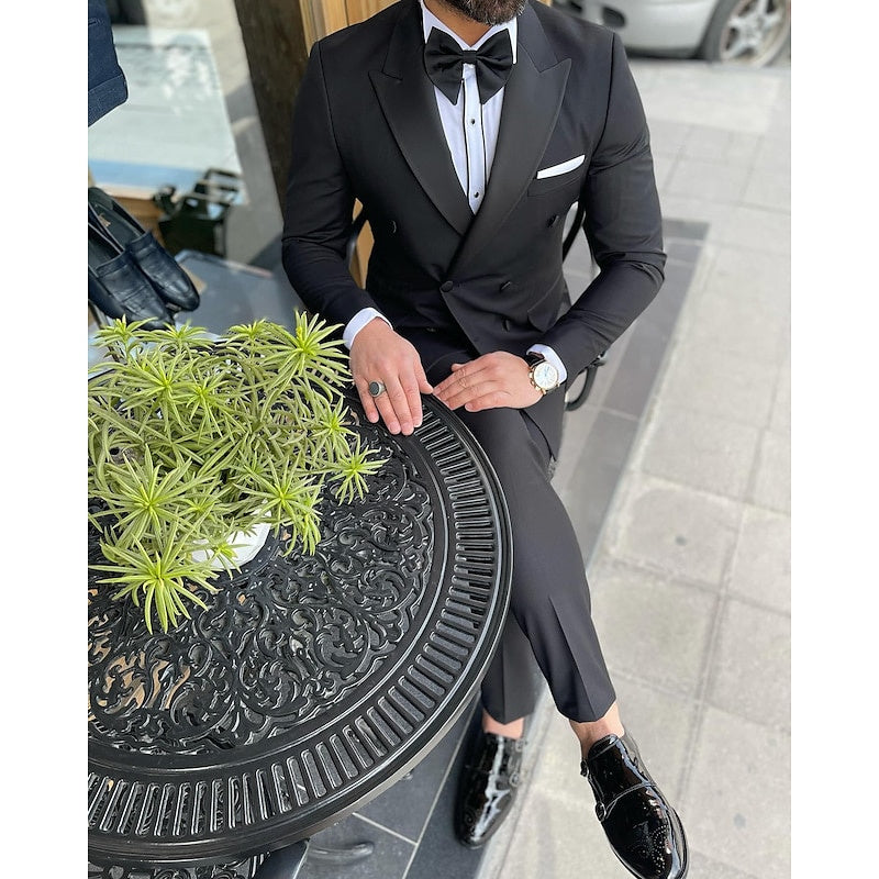 Costumes de Mariage 2 Pièces pour Hommes, Coupe Ajustée, Croisé, à Six Boutons