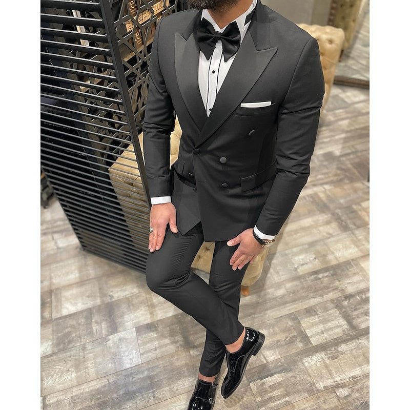 Costumes de Mariage 2 Pièces pour Hommes, Coupe Ajustée, Croisé, à Six Boutons