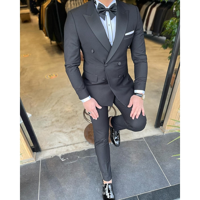 Costumes de Mariage 2 Pièces pour Hommes, Coupe Ajustée, Croisé, à Six Boutons