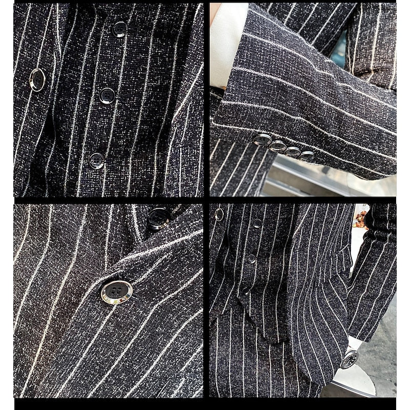 Costumes de Mariage 3 Pièces pour Hommes, Coupe Ajustée, Simple Boutonnage, Noir Ivoire