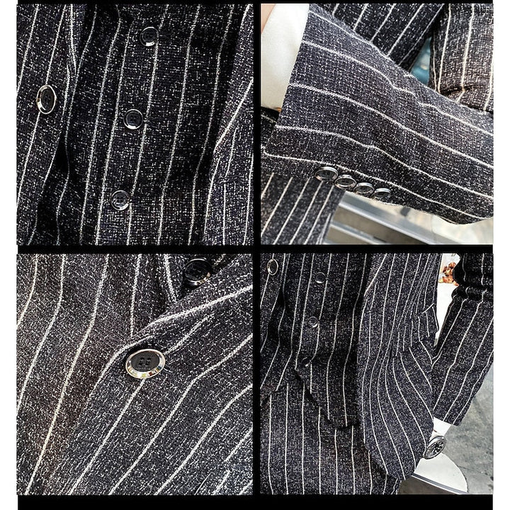 Costumes de Mariage 3 Pièces pour Hommes, Coupe Ajustée, Simple Boutonnage, Noir Ivoire
