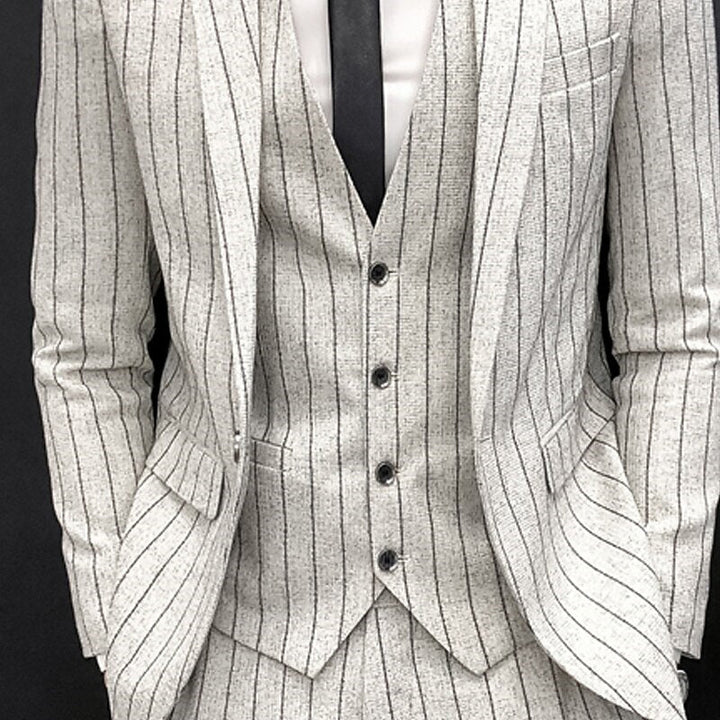 Costumes de Mariage 3 Pièces pour Hommes, Coupe Ajustée, Simple Boutonnage, Noir Ivoire