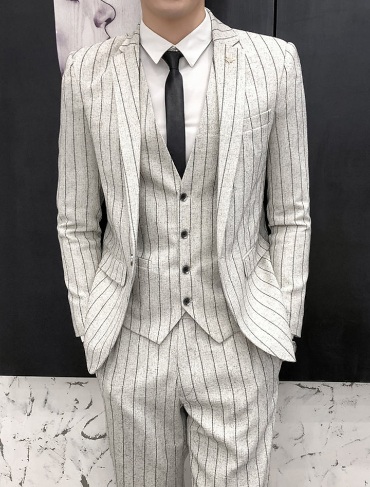 Costumes de Mariage 3 Pièces pour Hommes, Coupe Ajustée, Simple Boutonnage, Noir Ivoire