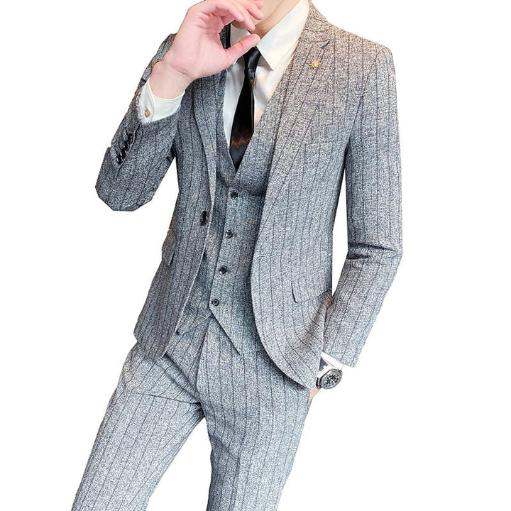 Costumes de Mariage 3 Pièces pour Hommes, Coupe Ajustée, Simple Boutonnage, Noir Ivoire