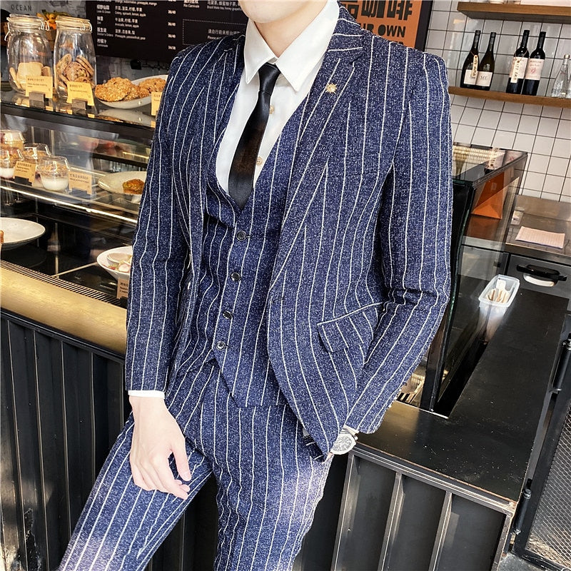 Costumes de Mariage 3 Pièces pour Hommes, Coupe Ajustée, Simple Boutonnage, Noir Ivoire