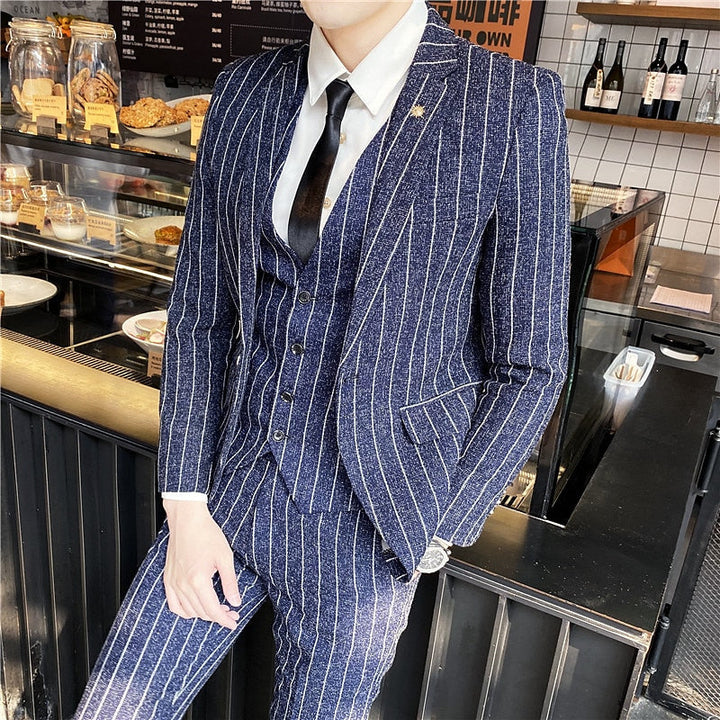Costumes de Mariage 3 Pièces pour Hommes, Coupe Ajustée, Simple Boutonnage, Noir Ivoire