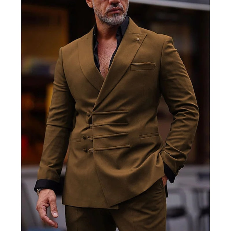 Costume de Mariage 2 Pièces pour Homme, Coupe Ajustée, Croisé, Six Boutons, Couleur Unie
