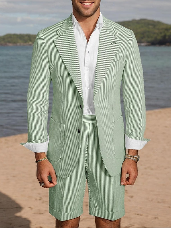 Short de Mariage Ajusté pour Homme, Simple Boutonnage, Deux Boutons, Rayé, 2 Pièces