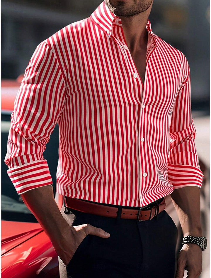 Chemise Décontractée à Manches Longues en Coton Mélangé à Rayures pour Hommes