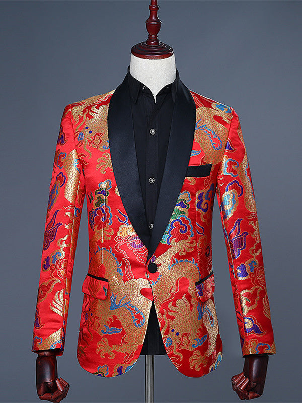 Costumes de Mariage en Jacquard de Polyester à Un Bouton et à Col Rabattu pour Hommes, Coupe Ajustée