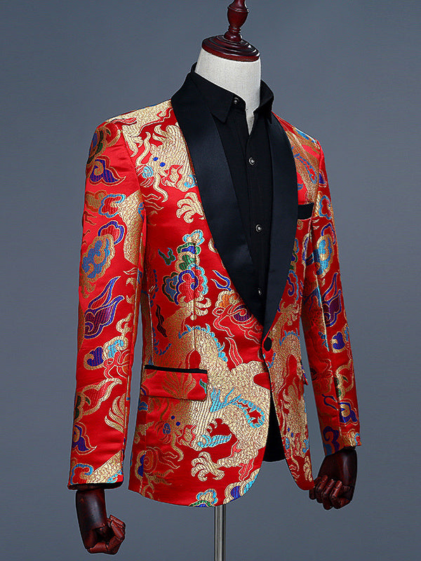 Costumes de Mariage en Jacquard de Polyester à Un Bouton et à Col Rabattu pour Hommes, Coupe Ajustée