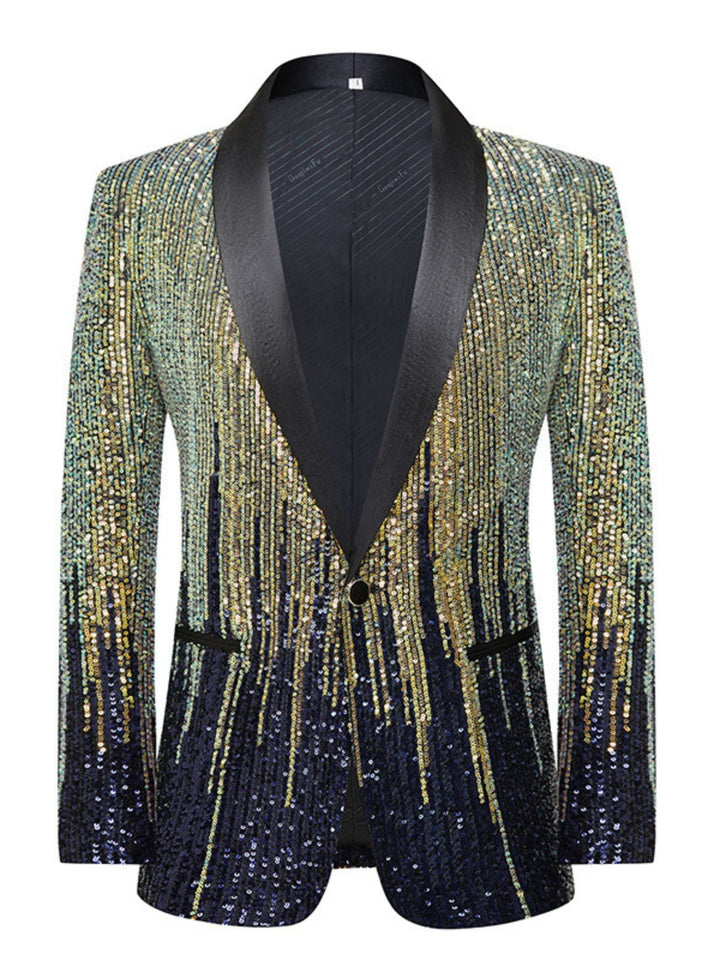 Costume de Mariage à Bouton Unique Scintillant à Paillettes Dégradées pour Hommes
