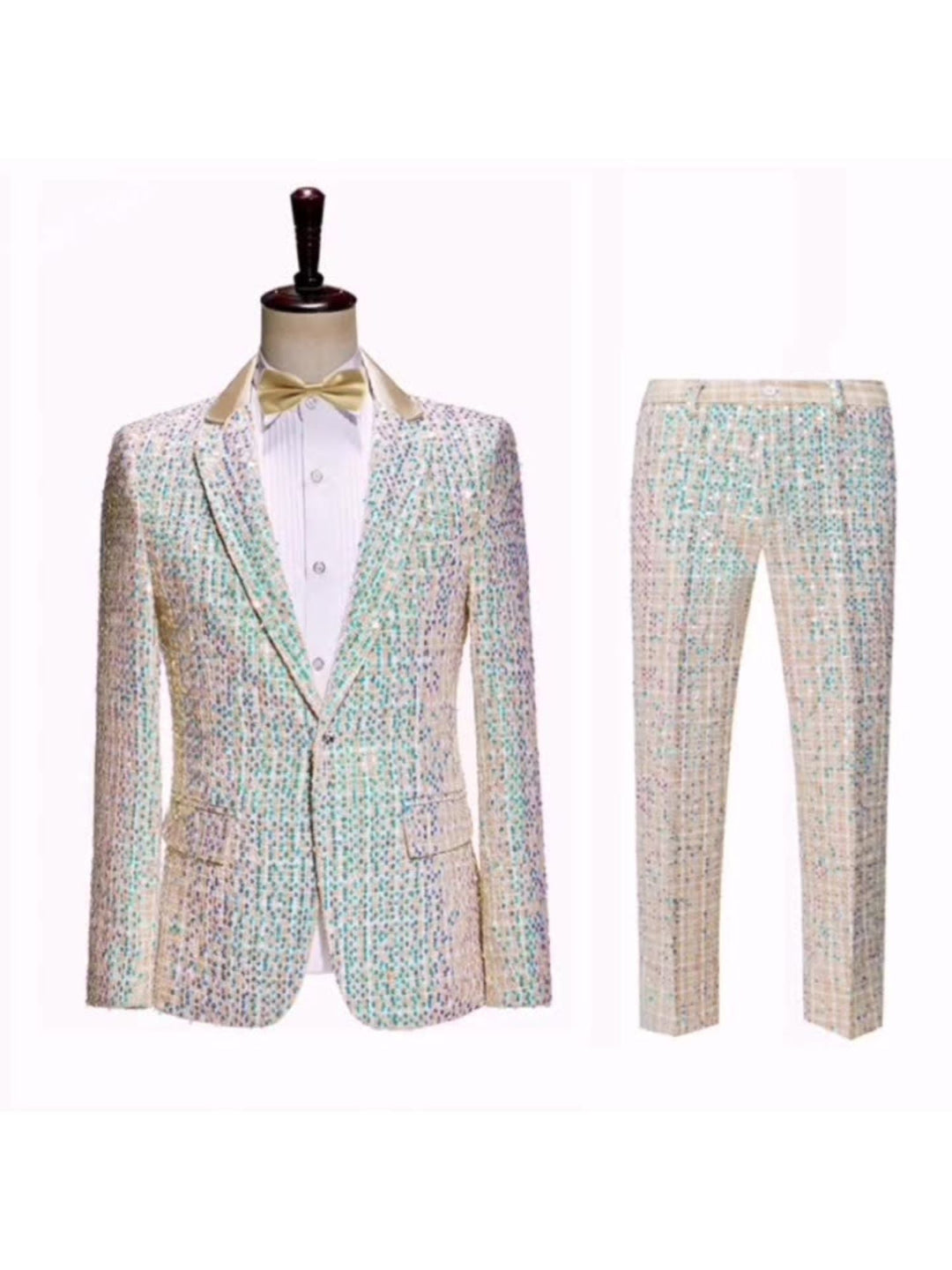 Costume de Mariage 2 Pièces à Un Bouton et à Paillettes pour Homme, Coupe Slim, Couleur Champagne