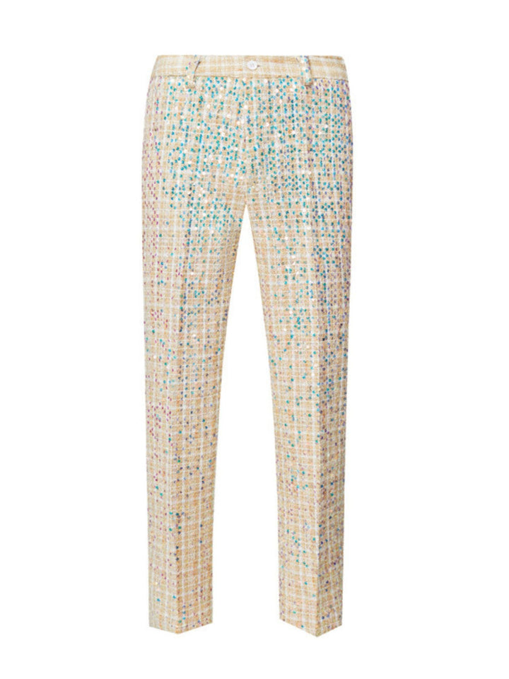 Costume de Mariage 2 Pièces à Un Bouton et à Paillettes pour Homme, Coupe Slim, Couleur Champagne
