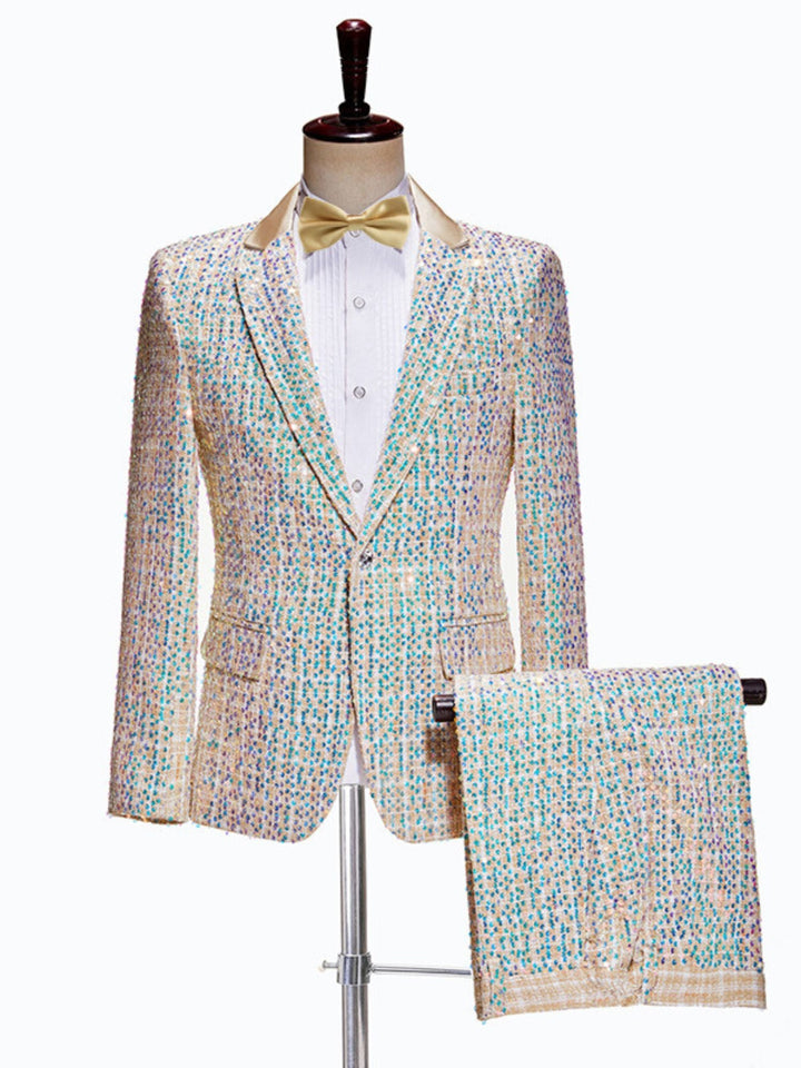 Costume de Mariage 2 Pièces à Un Bouton et à Paillettes pour Homme, Coupe Slim, Couleur Champagne