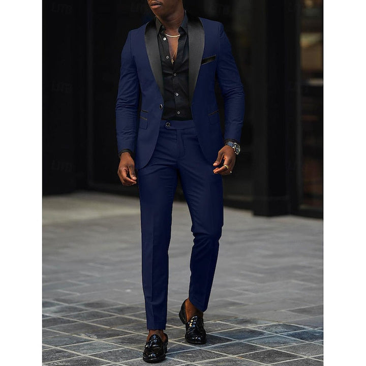Costume de Mariage 2 Pièces Gris Foncé pour Homme, Coupe Ajustée, Simple Boutonnage, Un Bouton