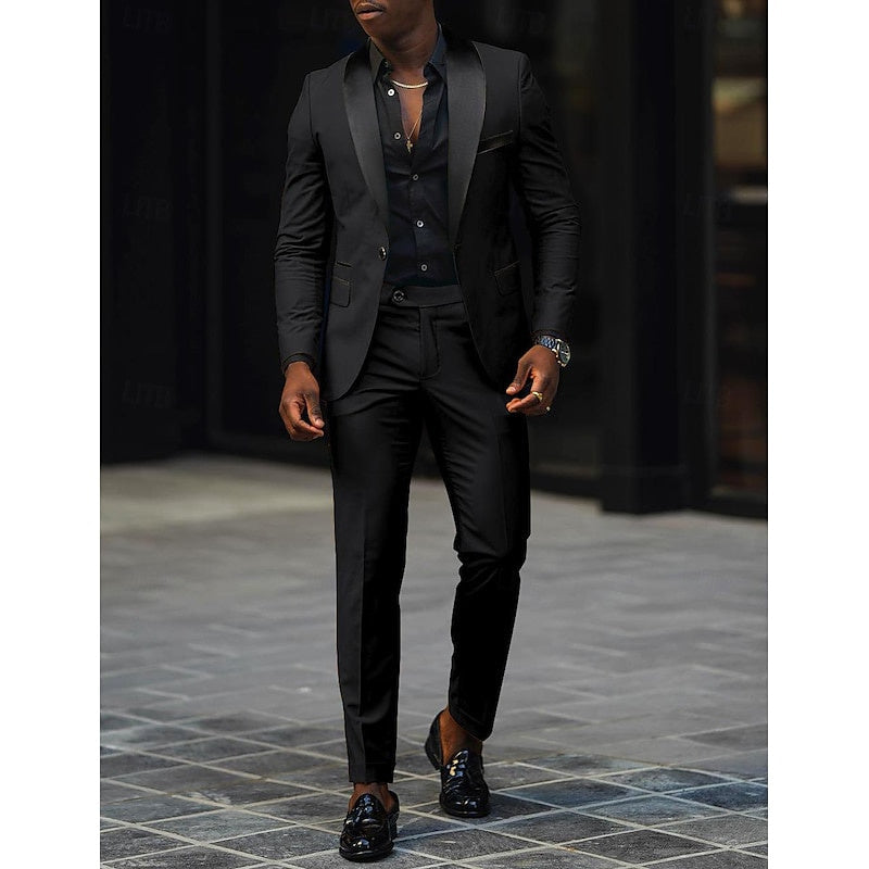 Costume de Mariage 2 Pièces Gris Foncé pour Homme, Coupe Ajustée, Simple Boutonnage, Un Bouton
