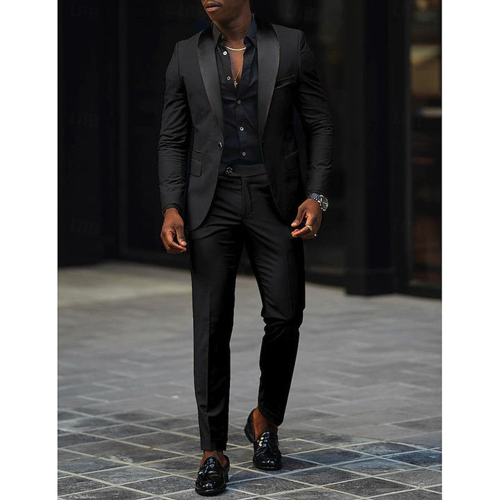 Costume de Mariage 2 Pièces Gris Foncé pour Homme, Coupe Ajustée, Simple Boutonnage, Un Bouton