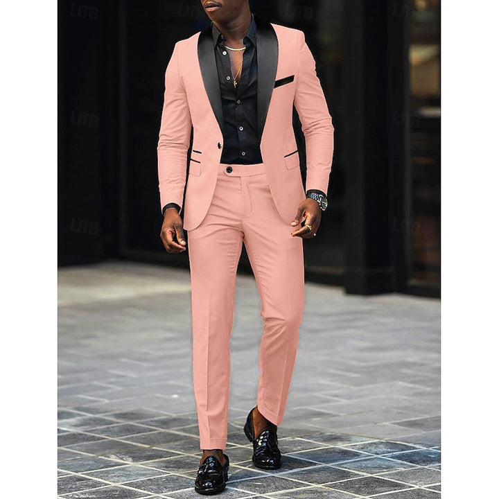 Costume de Mariage 2 Pièces Gris Foncé pour Homme, Coupe Ajustée, Simple Boutonnage, Un Bouton