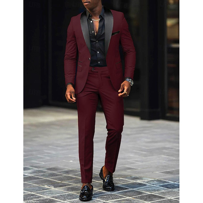 Costume de Mariage 2 Pièces Gris Foncé pour Homme, Coupe Ajustée, Simple Boutonnage, Un Bouton