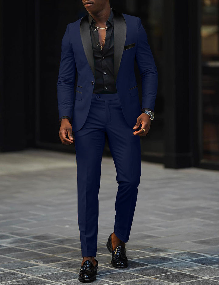 Costume de Mariage 2 Pièces Gris Foncé pour Homme, Coupe Ajustée, Simple Boutonnage, Un Bouton