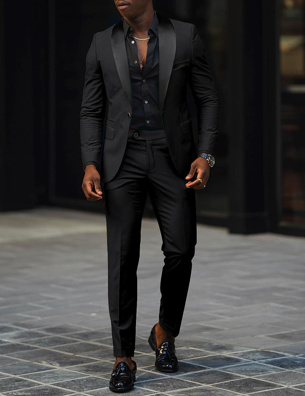 Costume de Mariage 2 Pièces Gris Foncé pour Homme, Coupe Ajustée, Simple Boutonnage, Un Bouton