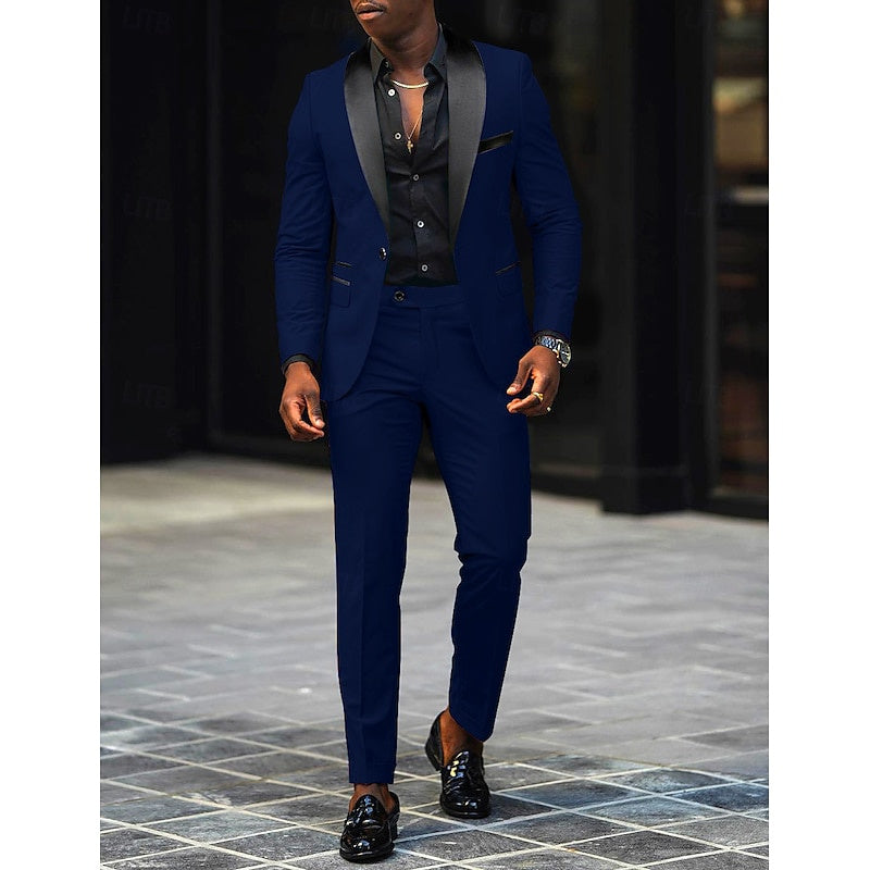 Costume de Mariage 2 Pièces Gris Foncé pour Homme, Coupe Ajustée, Simple Boutonnage, Un Bouton