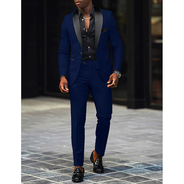 Costume de Mariage 2 Pièces Gris Foncé pour Homme, Coupe Ajustée, Simple Boutonnage, Un Bouton