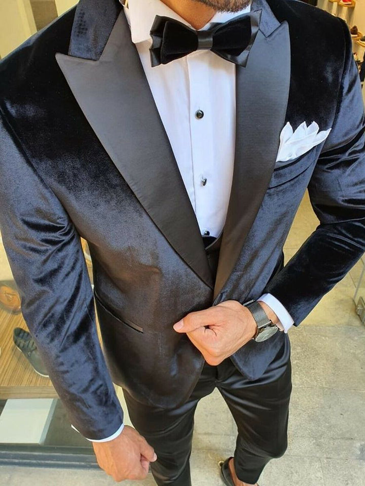 Veste homme 3 pièces noir, bleu, bordeaux, vintage, velours, uni, coupe régulière, droit, 1 bouton, pour soirée