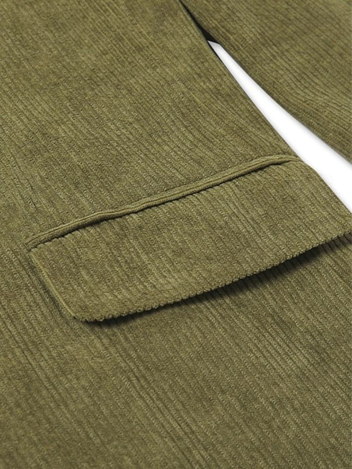 Veste de costume homme deux pièces sauge, velours côtelé, revers pointus, coupe régulière, croisé, 6 boutons, pour soirée