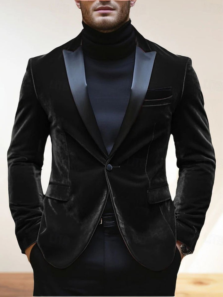 Veste homme rouge, velours, soirée, revers pointus, coupe régulière, droit, 1 bouton