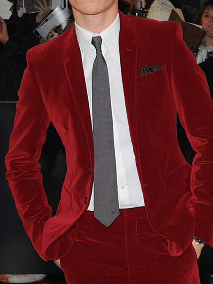 Veste costume homme bordeaux, velours, droit, 2 boutons, uni, pour mariage/soirée