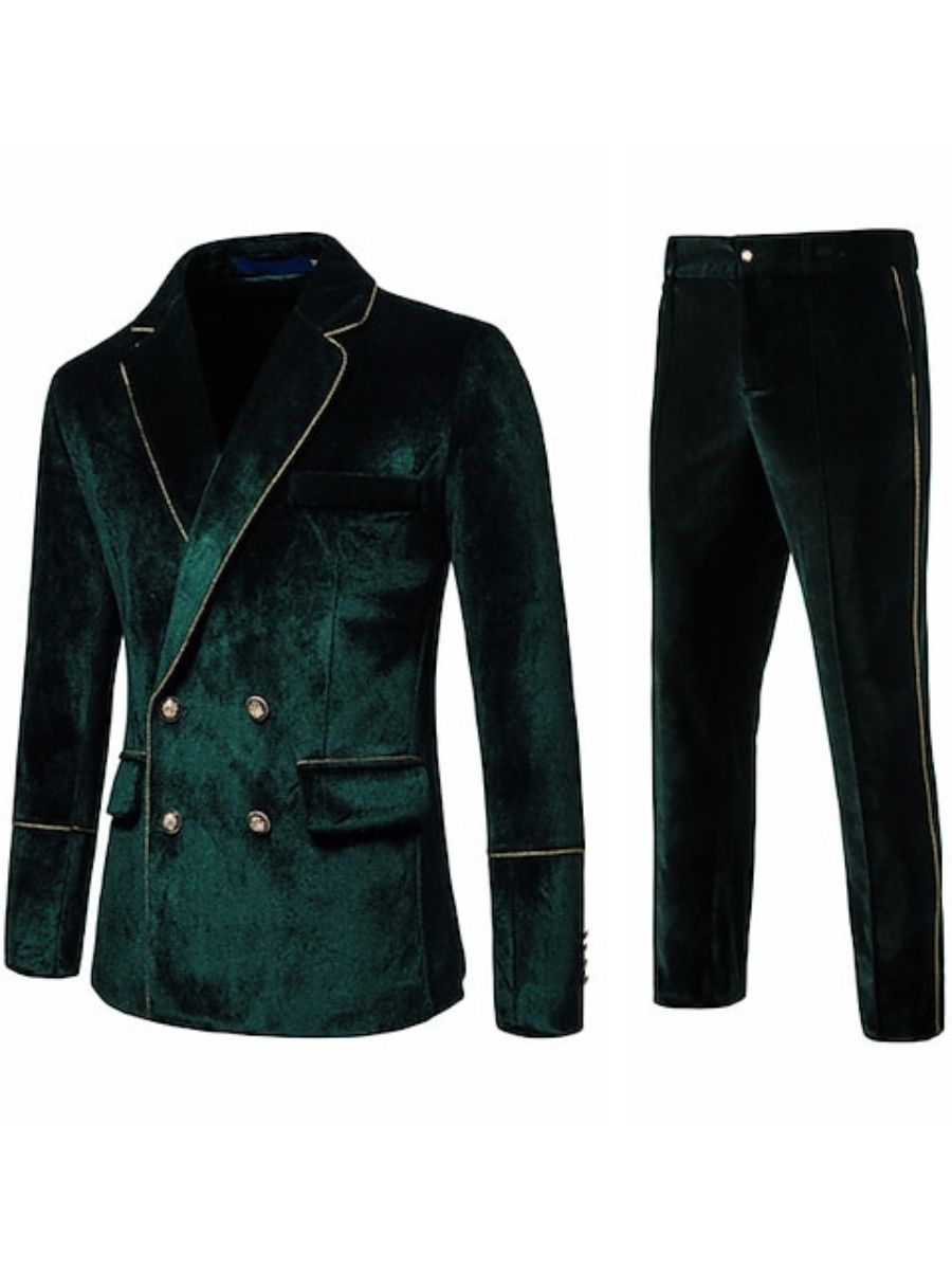 Costume homme noir, rétro, revers cranté, croisé, 4 boutons, uni