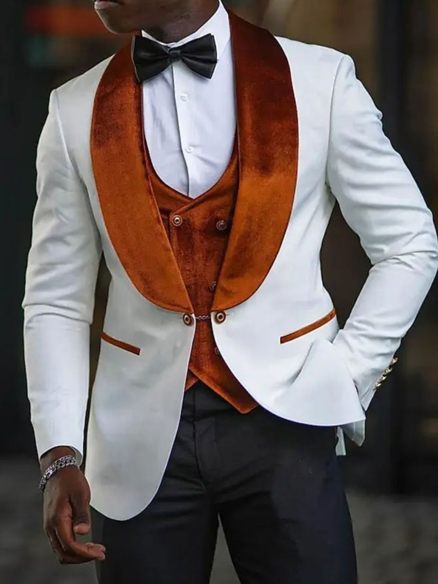 Costume homme chic trois pièces en velours, col châle, droit, 1 bouton, pour soirée/galas