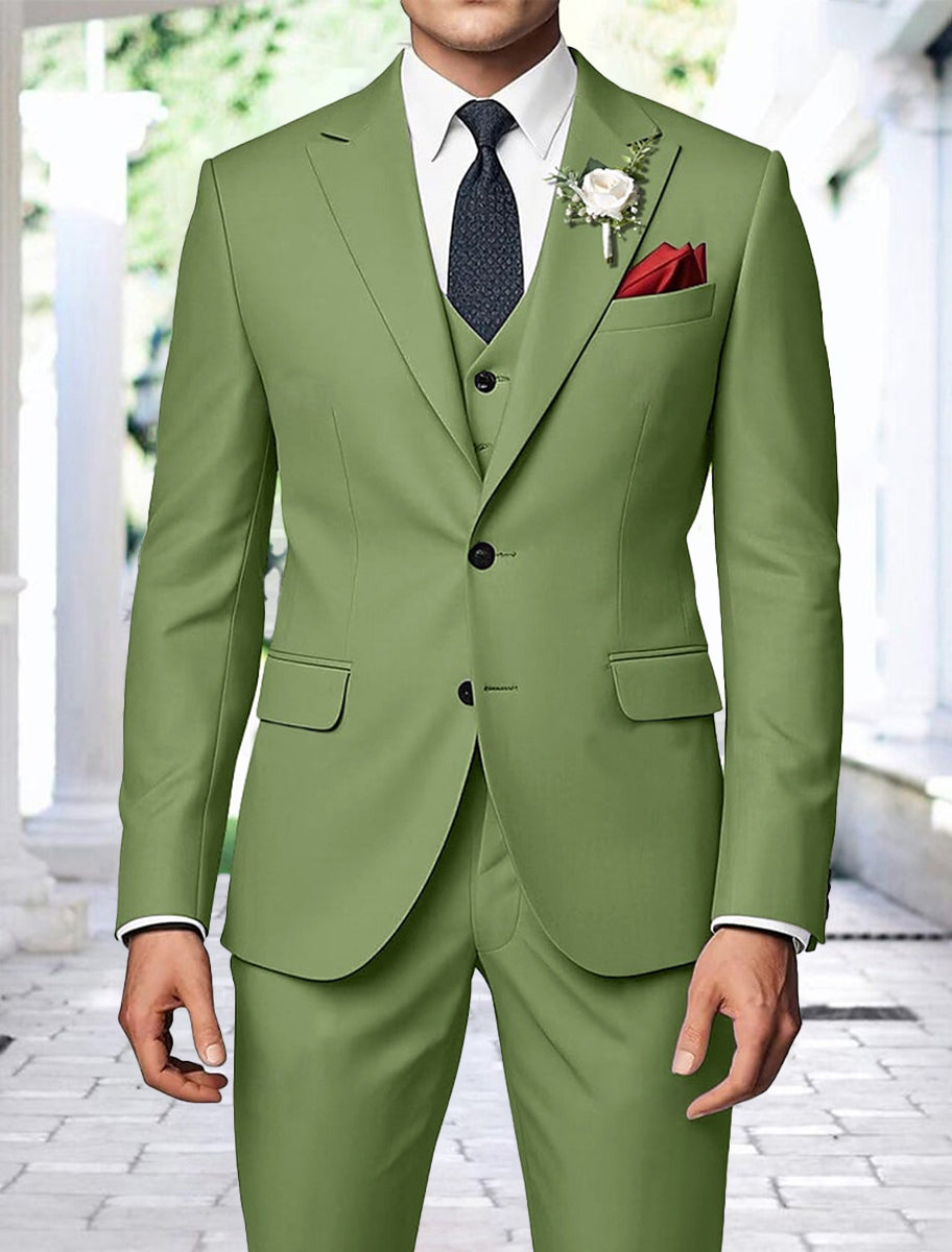 Costume homme 3 pièces, sauge, mode, droit, 2 boutons, pour mariage/galas
