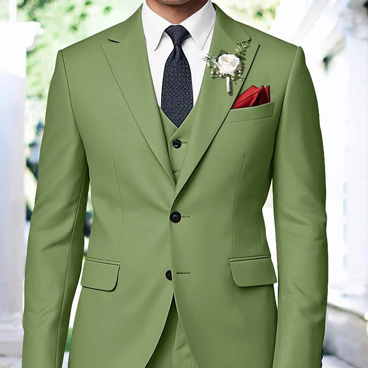 Costume homme 3 pièces, sauge, mode, droit, 2 boutons, pour mariage/galas
