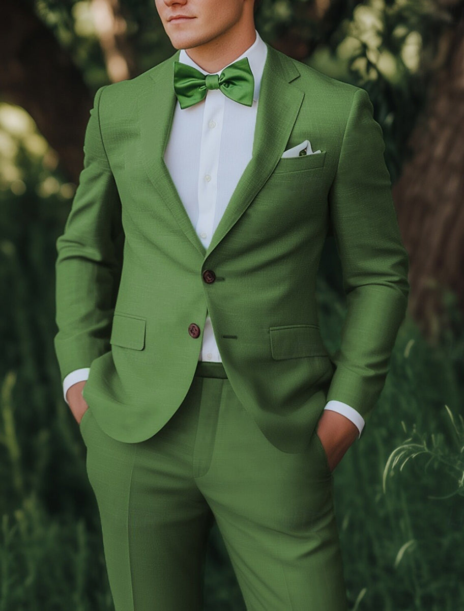Costume homme 2 pièces vert, coupe standard, droit, 2 boutons, mode, pour mariage/plage
