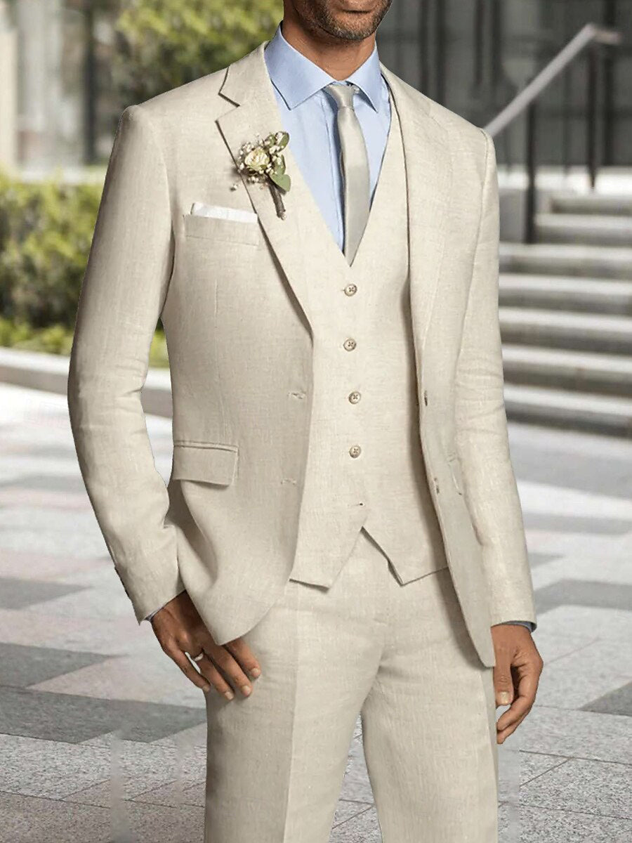 Costume homme 3 pièces, coupe standard, cérémonie, droit, 2 boutons, pour mariage/plage