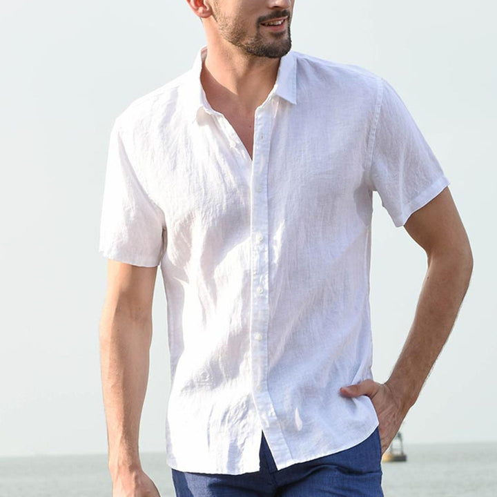 Chemise homme décontractée, manches courtes, uni, coton