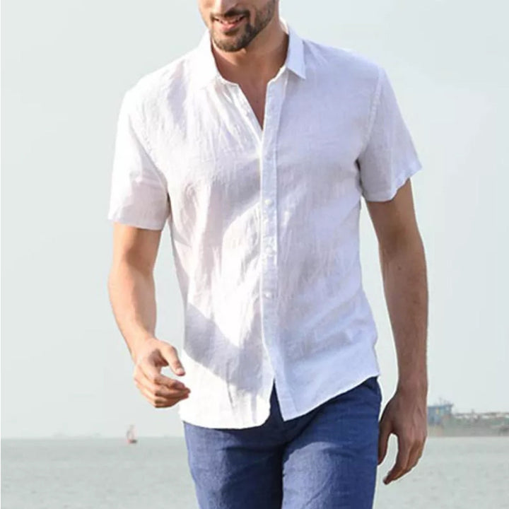 Chemise homme décontractée, manches courtes, uni, coton