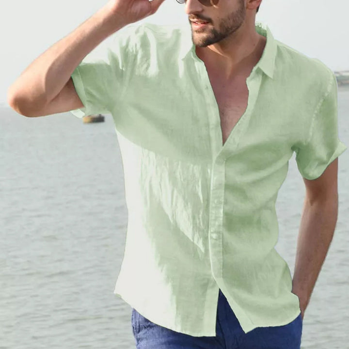 Chemise homme décontractée, manches courtes, uni, coton