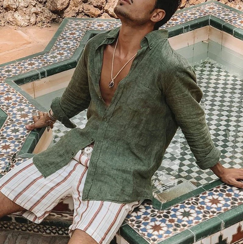 Chemise homme décontractée, manches longues, uni
