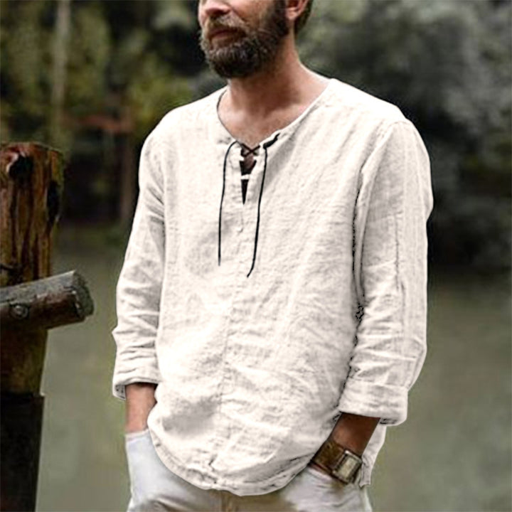 Chemise homme col rond, décontractée, manches longues, uni