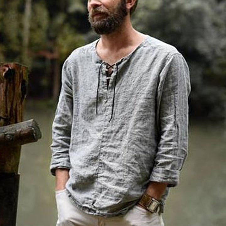 Chemise homme col rond, décontractée, manches longues, uni