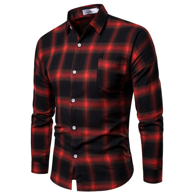 Chemise homme ample, manches longues, décontractée, à carreaux