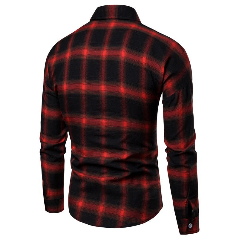 Chemise homme ample, manches longues, décontractée, à carreaux