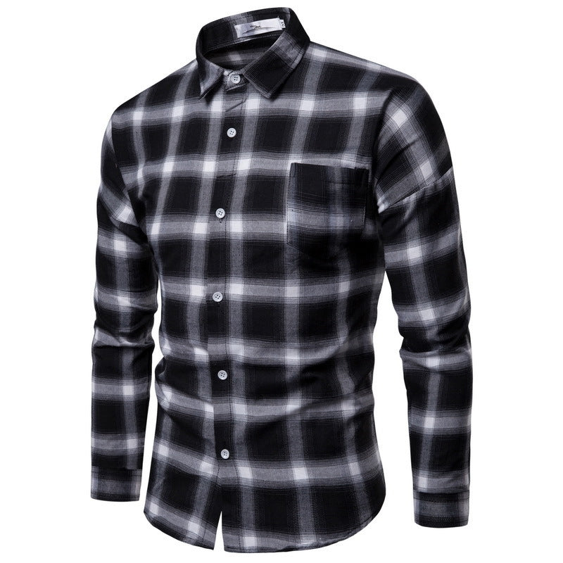 Chemise homme ample, manches longues, décontractée, à carreaux