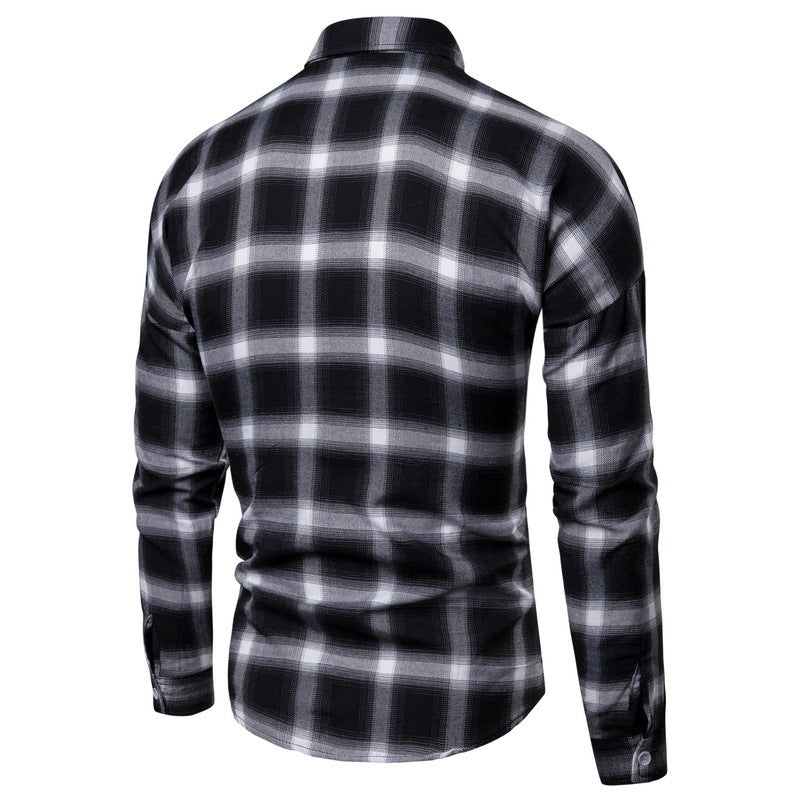 Chemise homme ample, manches longues, décontractée, à carreaux