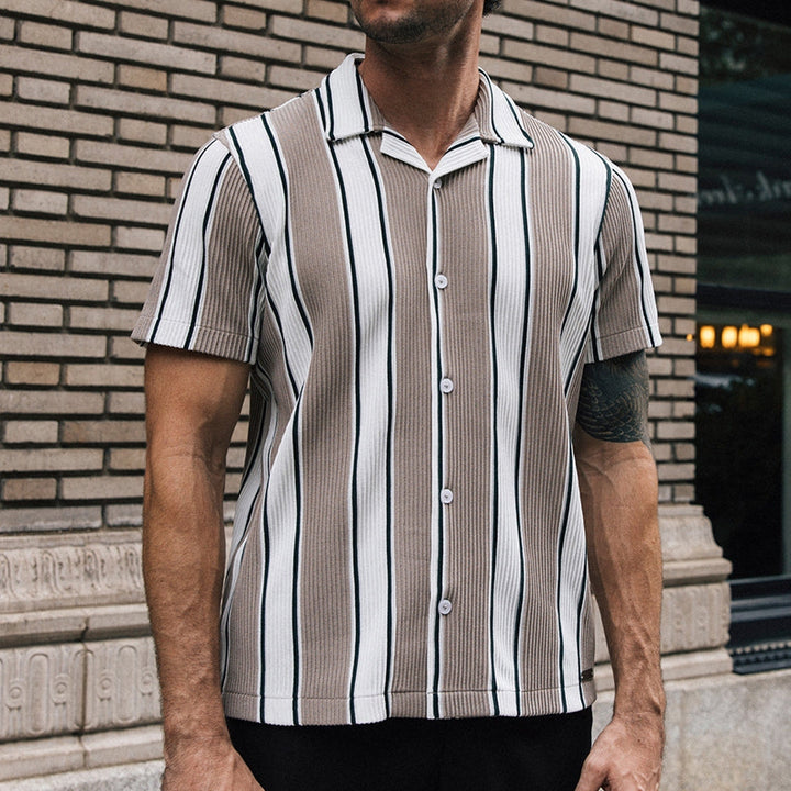 Chemise homme ample, manches courtes, décontractée, rayée
