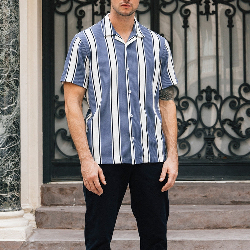 Chemise homme ample, manches courtes, décontractée, rayée